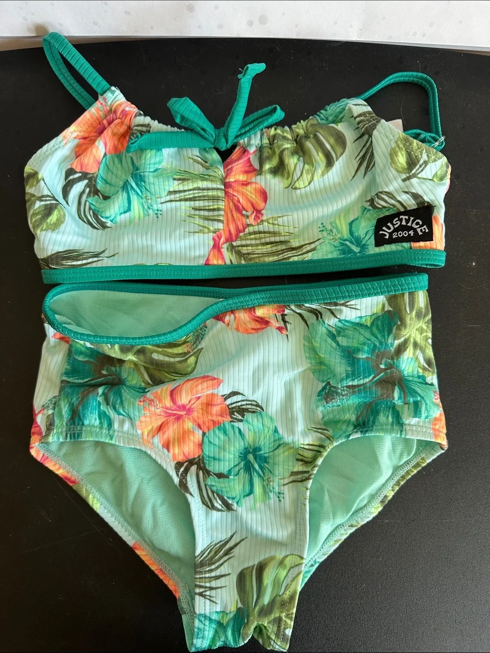 Justice Girls Teal Floral Two-Piece Bikini Set w/Skirt Size 7/8